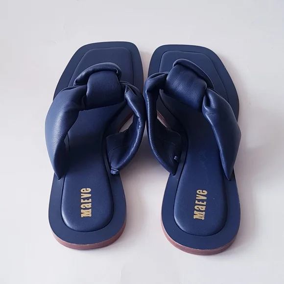 ANTHROPOLOGIE MAEVE Blue Leather Knotted Thong Sandals - Picture 9 of 11